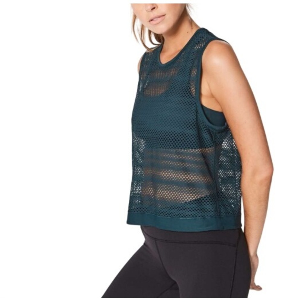 Lululemon Women's Green Mesh Sweat Your Heart Out Tank Top Size 8